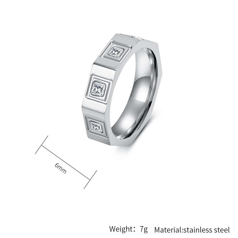 Bague unisexe géométrique 8 faces incrustée de diamants titane_voghion.com