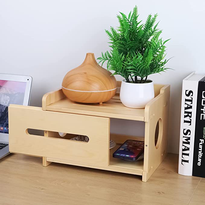 木质电视机顶盒收纳架路由器木质置物收纳盒 壁挂桌面卧室无线网