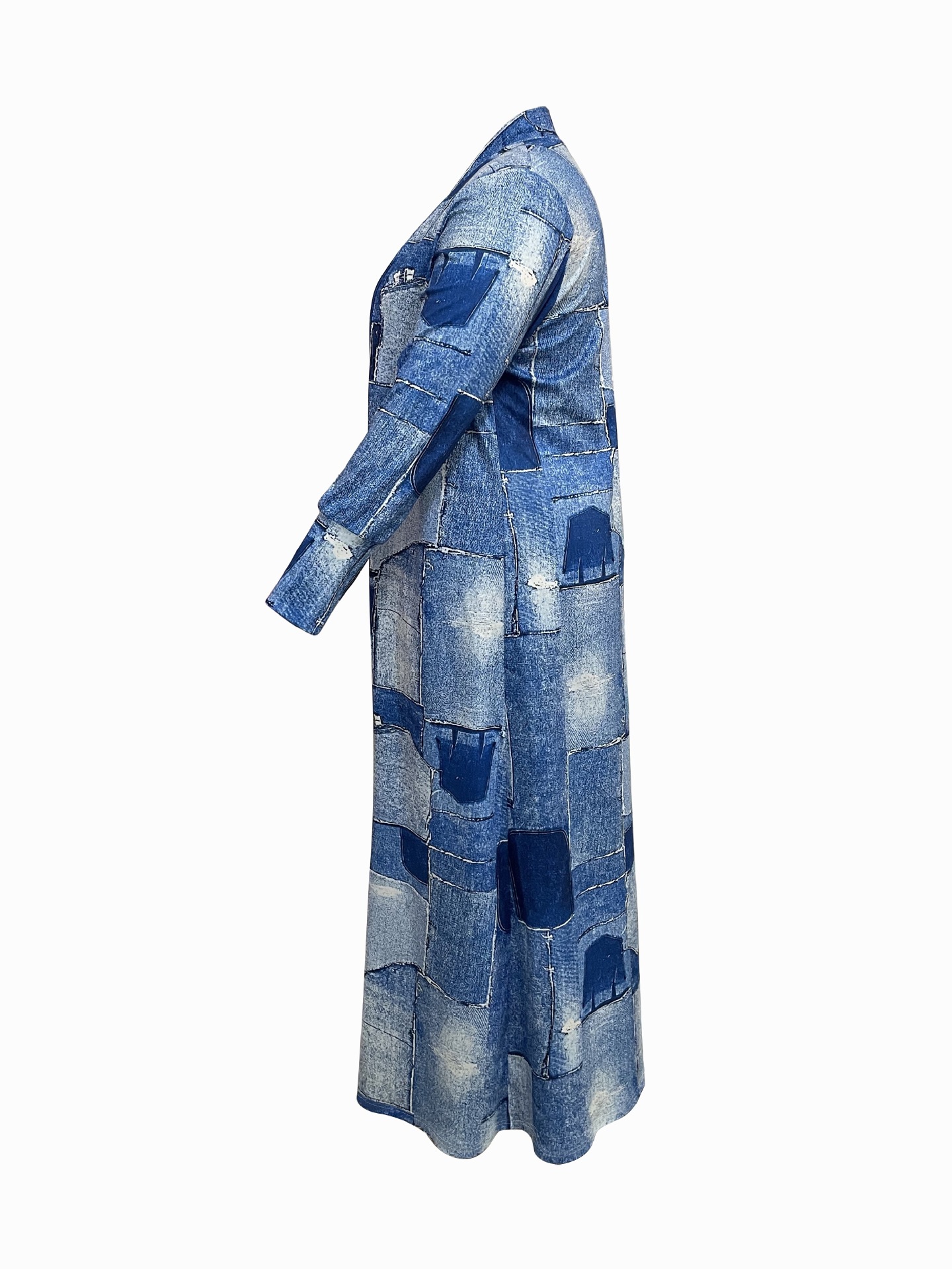 Giacca a vento lunga con stampa denim da donna taglie forti_voghion.com