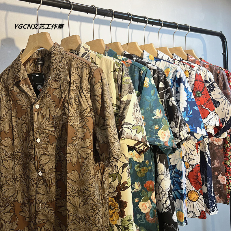 vintage Cuban Collar Floral Shirt Men's and Women's Loose Hong Kong Style Design Couple's Beach Short Sleeve Shirt