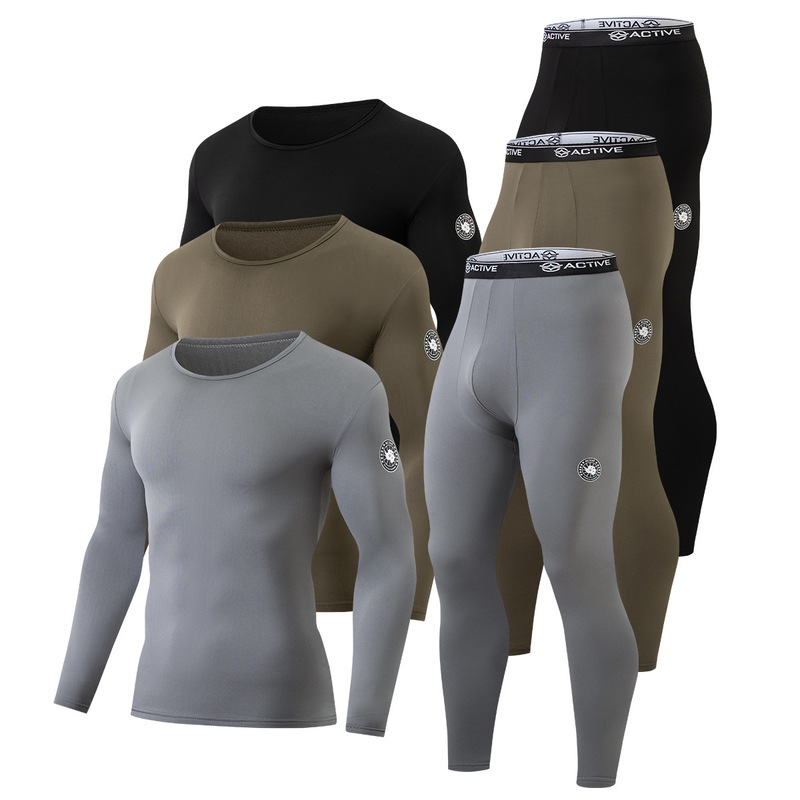 Overseas cross-border platform foreign trade men's autumn and winter thermal underwear set with arm logo print, wholesale