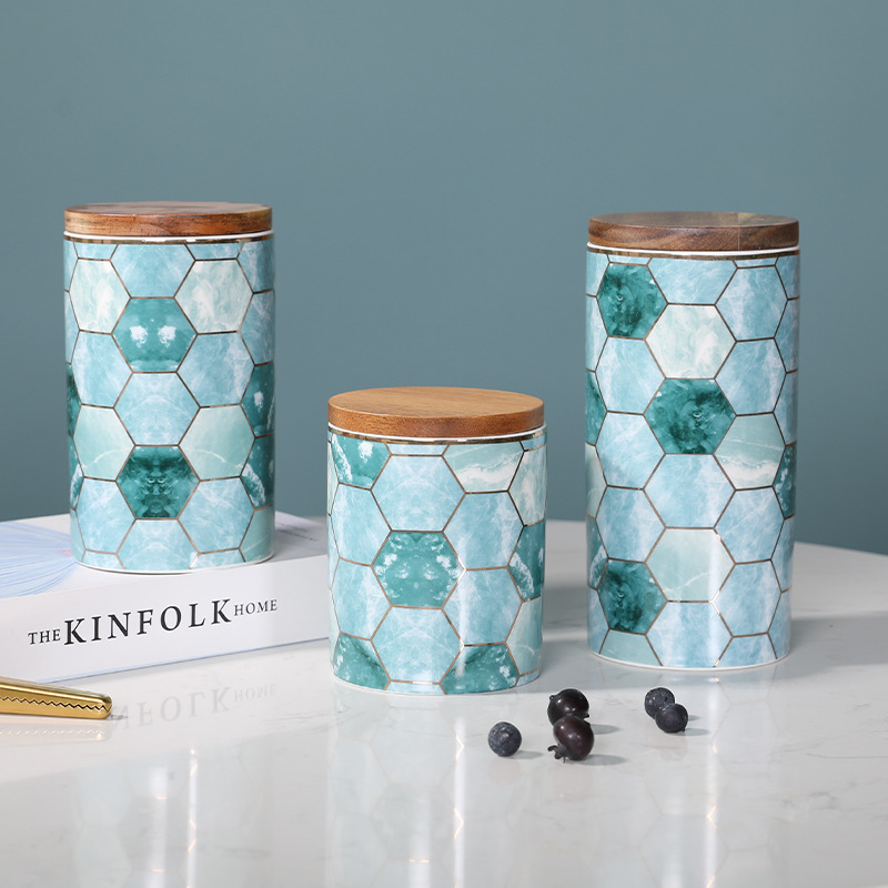 Luz de lujo creativo hogar sellado tarro cocina granos de almacenamiento tarro de almacenamiento de cerámica tarro de té tarro decorativo