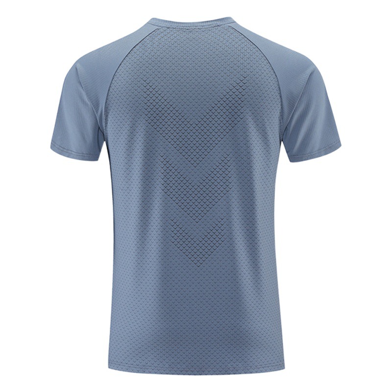 Nueva camiseta deportiva de manga corta para hombre, color sólido con estampado, de secado rápido y absorbente, cuello redondo con reflectante.