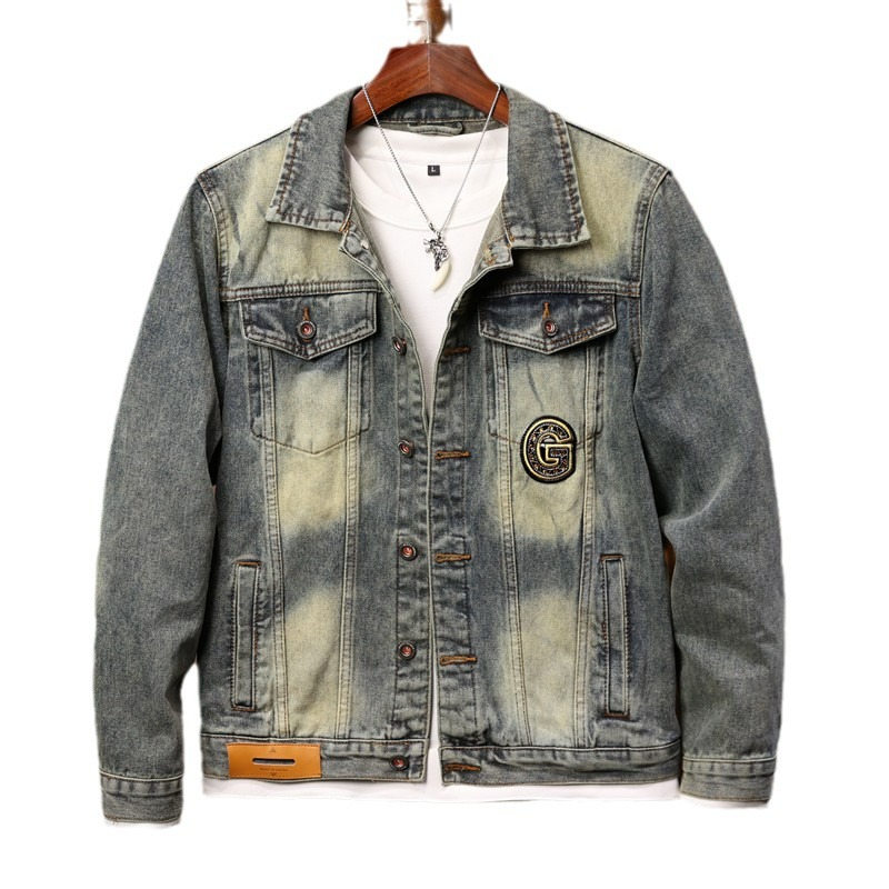 Perlen [Trendy] Lokomotive Stil Stickerei Mode Herren Jeansjacke, Jeansjacke Herren Top_voghion.com
