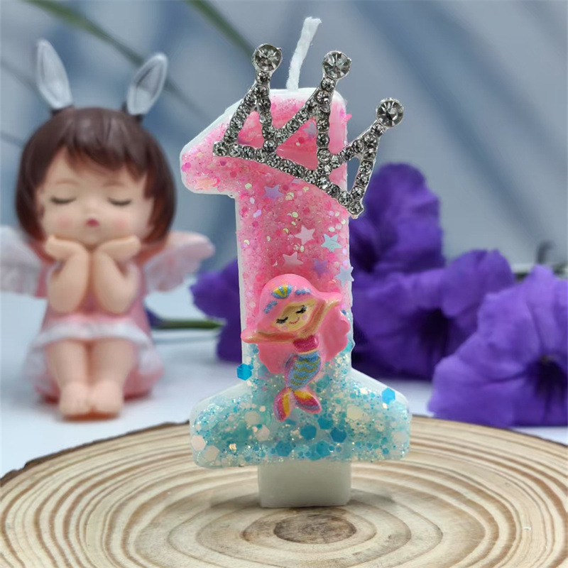 マーメイドクラウンデジタルキャンドルクリエイティブスタイル誕生日キャンドルケーキ雰囲気誕生日装飾キャンドルメーカー|undefined