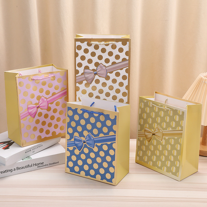 新款手提卡纸礼品袋烫金圆点系列派对节日生日礼物袋伴手礼包装袋