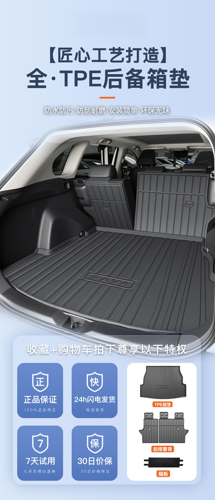 Suitable for 26 models of Toyota RAV4, special trunk mat, tail box mat, 23 car RV4 accessories 2024