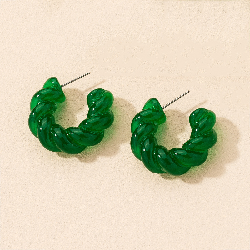 Korean Acrylic Geometric C-shape Green Earrings Wholesale display picture 2