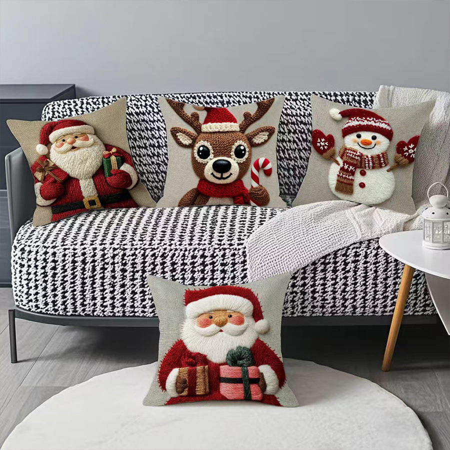 Navidad serie de almohada de lino impresa decoración de la sala de estar sofá almohada al por mayor para la imagen al por mayor
