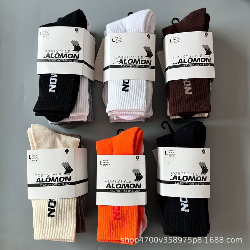 New Salomon Towel-Soled Sports Socks for Men and Women, Mid-Length Salomon Outdoor Running and Fitness Socks for Couples