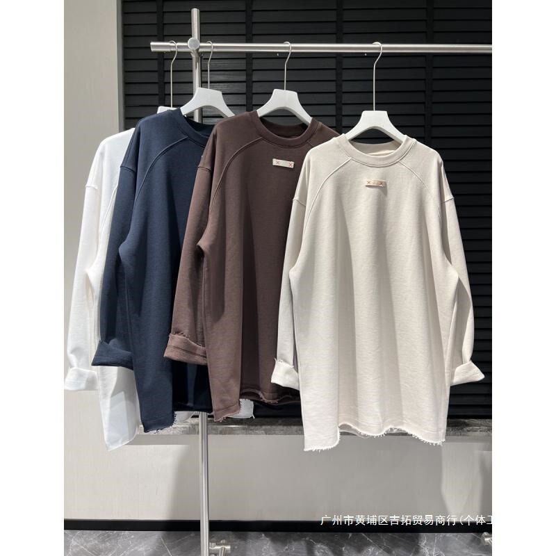 Extra Large Size 150kg Versatile Patch Small Label Loose Mid-Length Raw Edge Fleece Sweatshirt Long-Sleeve Base Top for Plus Size Extra Large Size 150kg Versatile Patch Small Label Loose Mid-Length Raw Edge Fleece Sweatshirt Long-Sleeve Base Top for Plus Size