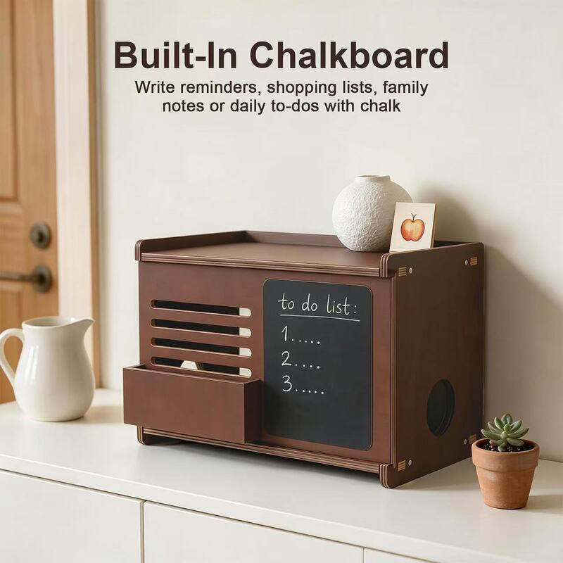 Wooden router storage box, desktop hidden box, office data cable storage rack, WIFI modem box Wooden router storage box, desktop hidden box, office data cable storage rack, WIFI modem box