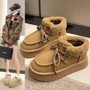 Thick bottom non-slip snow boots women's 2024 winter new cotton shoes thick velvet warm short boots online popular Korean cotton boots