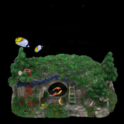 Fish tank landscape decoration aquarium Hobbit creative garden house rock hideout cave turtle hole hideaway