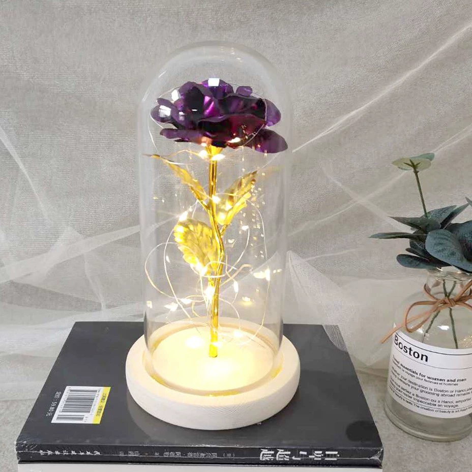Стеклянная подарочная коробка-купол с LED-розой, ручная декоративная лампа-ларцер для Дня Святого Валентина и Дня матери
