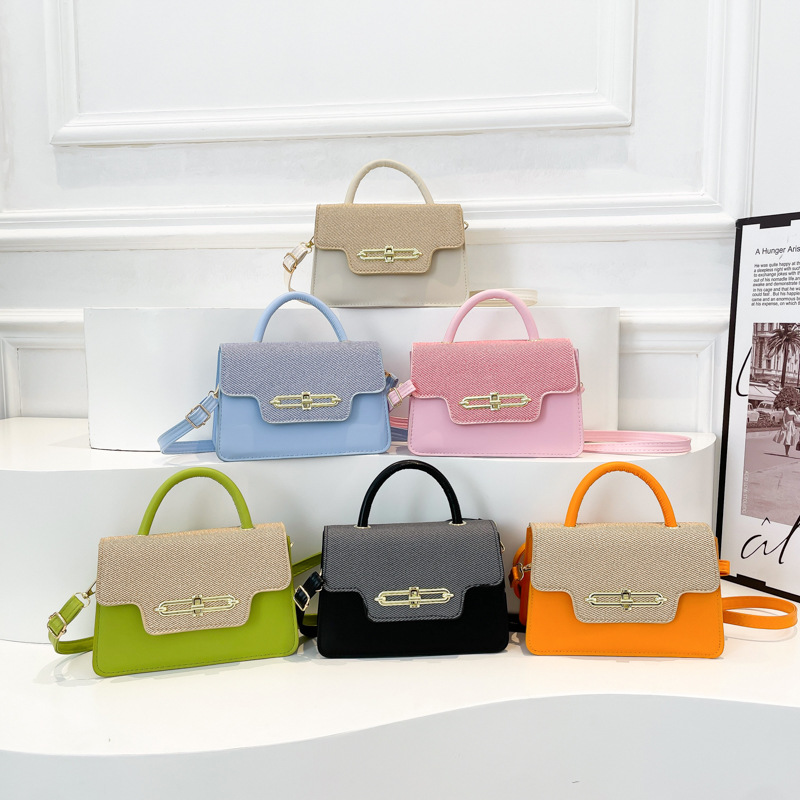 Moda cerradura hebilla contraste color costura tendencia viajero 2025 primavera pequeño bolso cuadrado personalidad femenina estilo ins bolso de mensajero retro