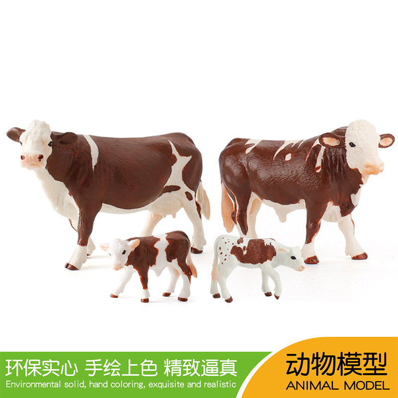 跨境熱賣仿真黃斑奶牛模型公牛母牛創意農場家禽場景實心靜態擺件