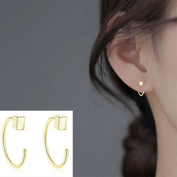 Golden square ear clips