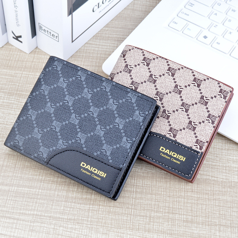 New Men's wallet men's short multi-card card holder European and American retro wallet men's youth plaid printed Soft Wallet