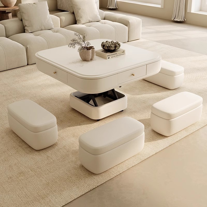 Mesa de mahjong completamente automática, mesa de centro elevadora eléctrica, mesa de comedor, sala de estar doméstica de doble uso, apartamento pequeño con taburete, nuevo fuego