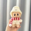 Red and white scarf + white small expression hat + white wood button sweater