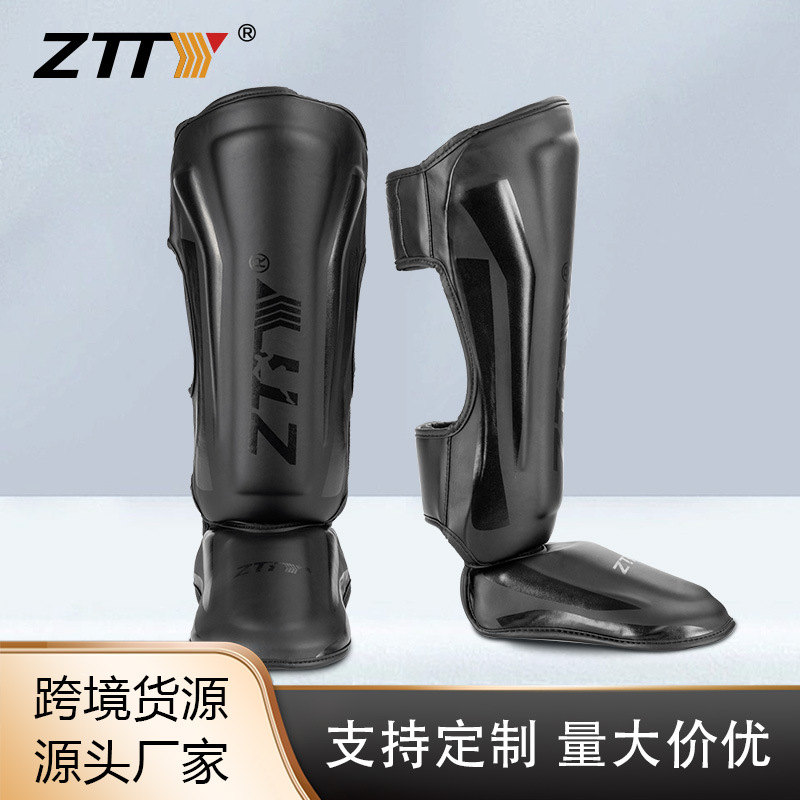 Protector de piernas ZTTY para artes marciales, Muay Thai, Sanda y boxeo, protector de piernas profesional con protección para el tobillo y espinilleras gruesas.
