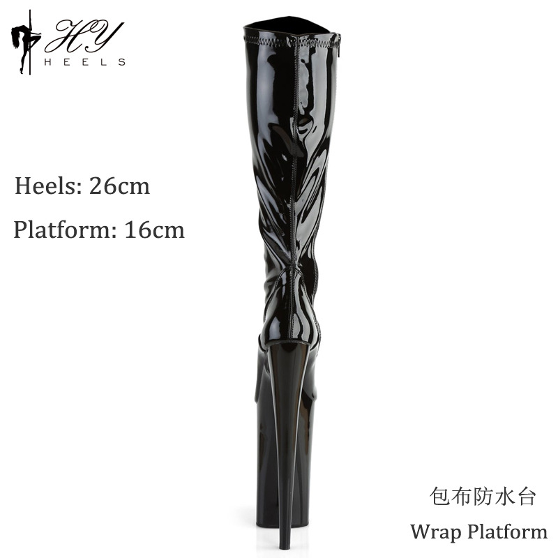 Boot nữ da sơn mài cổ cao 26 cm dây kéo phối ren — Màu đen, Không trả lại hoặc trao đổi, màu đỏ