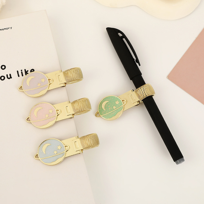 Cartoon Planet Student Stationery Pen Clip Metal Spring Notebook Accessories Pen Insert Multifunctional Hand Ledger Pen Clip