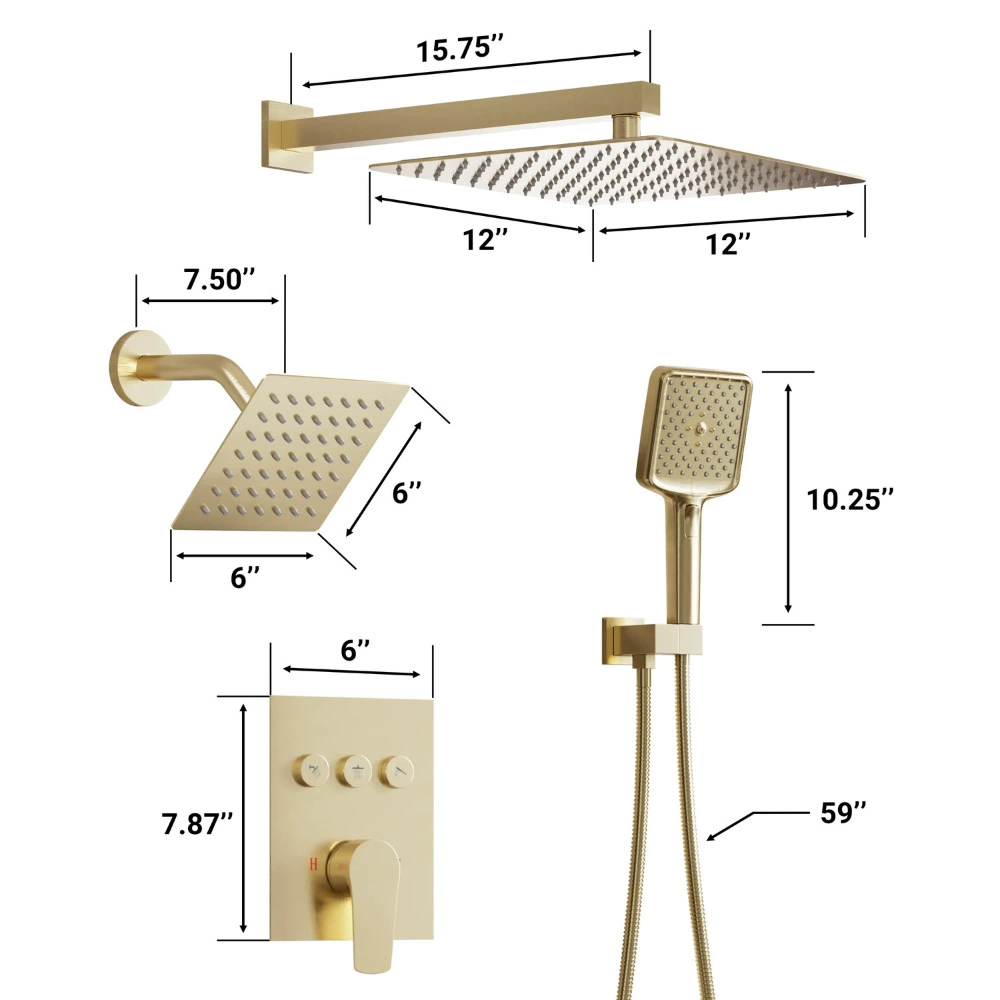 Cross-border 12+6-inch concealed wall-mounted four-function dual shower system handheld shower head shower set