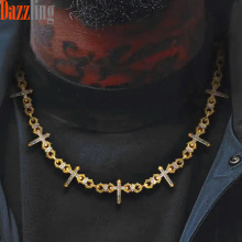 跨境亚马逊荆棘嘻哈哥特风男款吊坠项链欧美朋克铁丝网十字架链饰