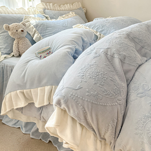 Carved Milk Velvet Quilt Cover Single Piece 200X230 Winter Thickened Coral Flange Suede Quilt Cover Mattress Cover 1.5 m