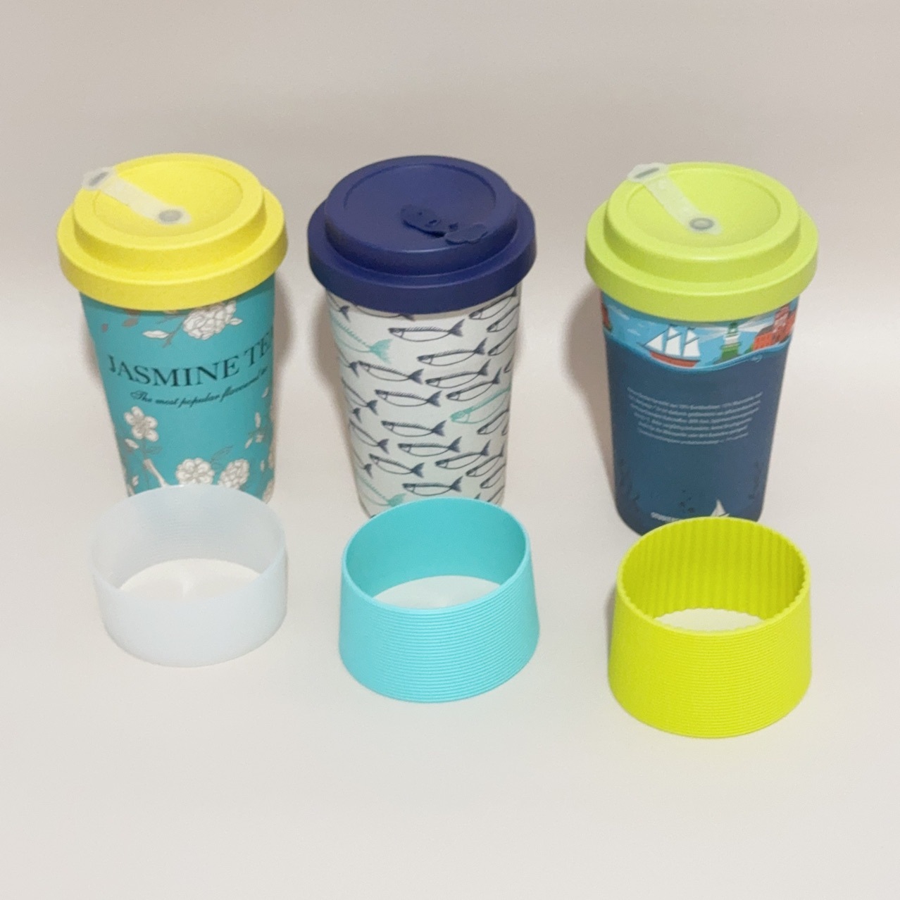 Transfronterizo 470ml de fibra de bambú taza de café fresco aislamiento térmico pareja degradable taza calcomanías taza de regalo