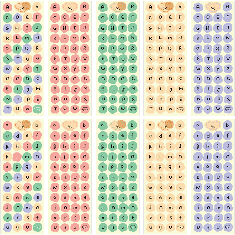 韩国ins风字母贴纸少女心手帐素材彩色英文字母贴小熊图案标签贴