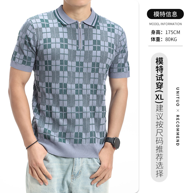 Hombres viejos estilos de dinero hielo tejedido polo camisa de verano 2026 con solapa de manga corta ropa de hombre de alta calidad casual hombre