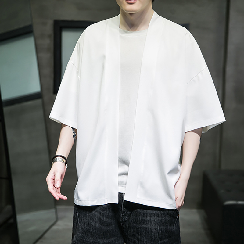 Seven-Sleeve Hanfu Men's Ancient Costsize Side Cardigan Chinese Style Robe Simple Pastoral Lay Zen Traditional Culture Coat