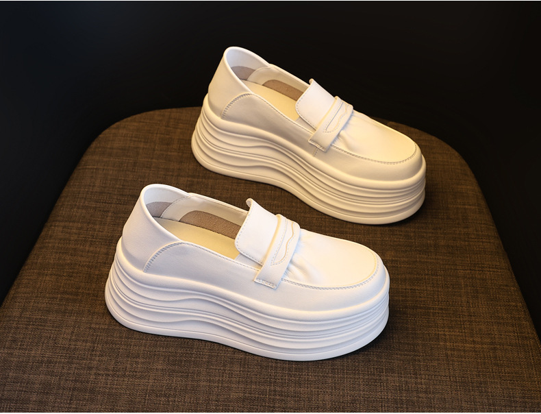 Giày sneaker nữ đế dày tăng chiều cao, phong cách thể thao trắng basic — màu trắng chi tiết 4