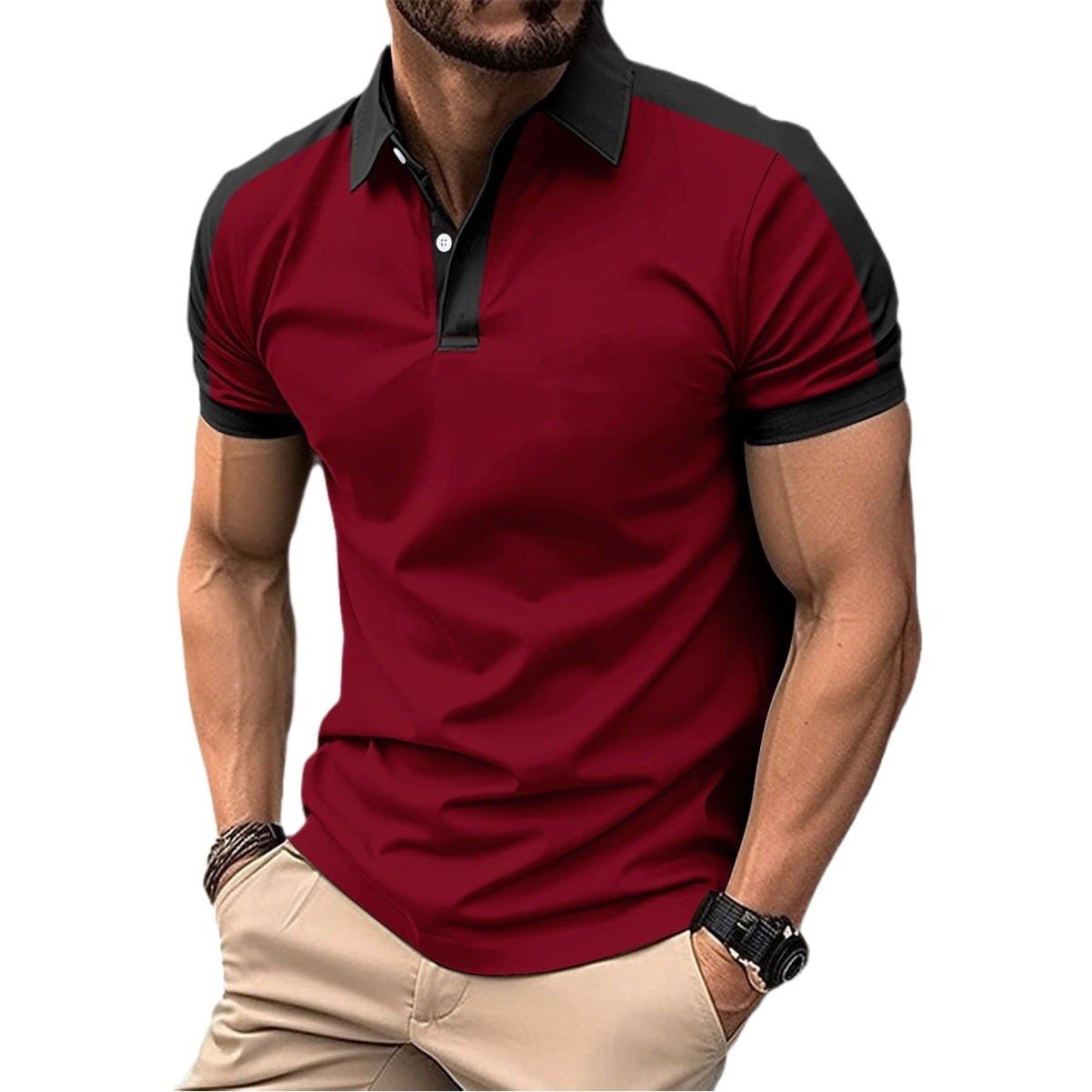 Amazon nueva camisa de polo casual de los hombres transfronterizos moda solapa Botón de negocios color a juego camiseta top