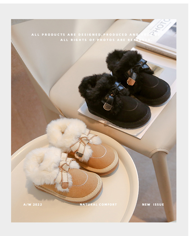 Schneestiefel Winter 2024, neuer Stil, weiche Unterseite mit verdickter Schleife, vielseitig einsetzbar, mittelgroße Baumwolle für Kinder und Mädchen_voghion.com