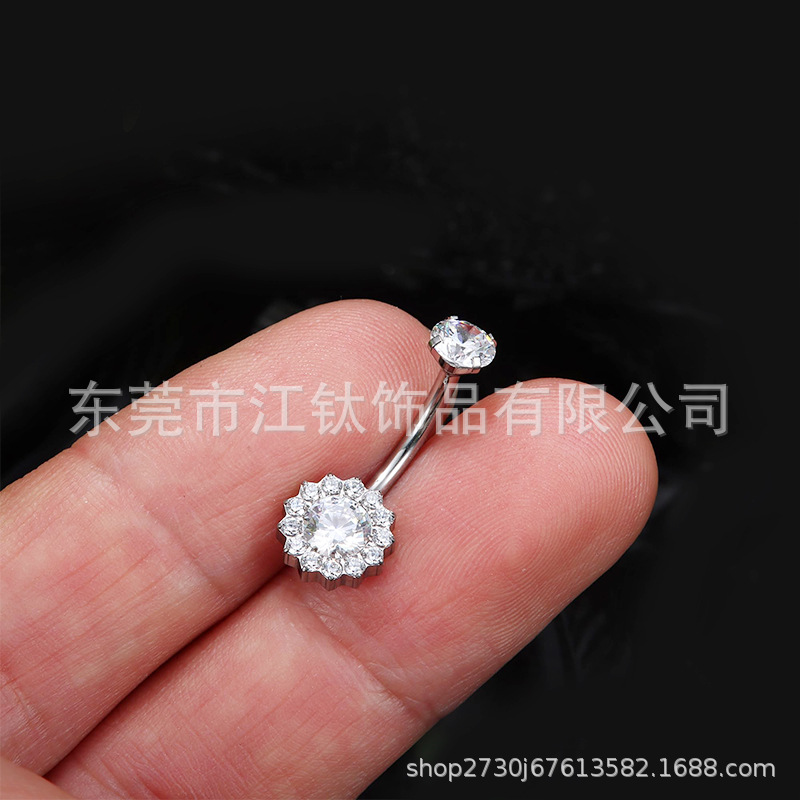 G23 Titanium Belly Button Ring Sunflower Inlaid Stone Cross Piercing Jewelry detail image 8
