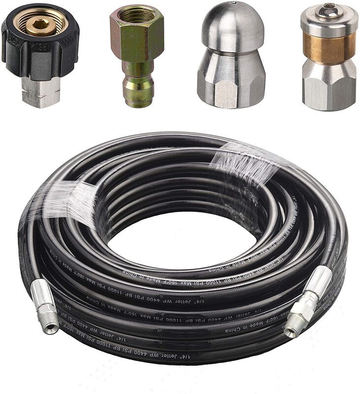1.0/4inch High Pressure Washer Sewer Jet Kit 15m Washing Hose Sewer Nozzle 4000PSI