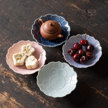 中式莲花小号茶点盘高脚点心盘糕点禅意干果零食托盘果蔬供盘