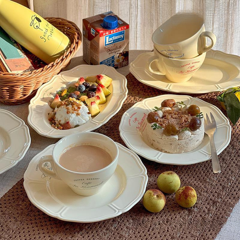 Retro Cream Dessert Plate English Ceramic Tableware Home Style Breakfast Coffee Cup
