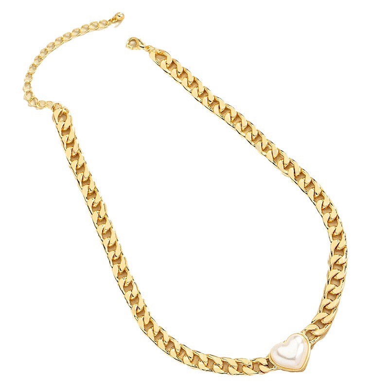 Collar elegante con colgante de corazón y perlas estilo coreano mujer_voghion.com