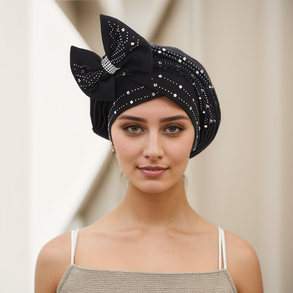 Muslim hat Space layer hot drill laminated with bow hat hat Muslim hat_voghion.com