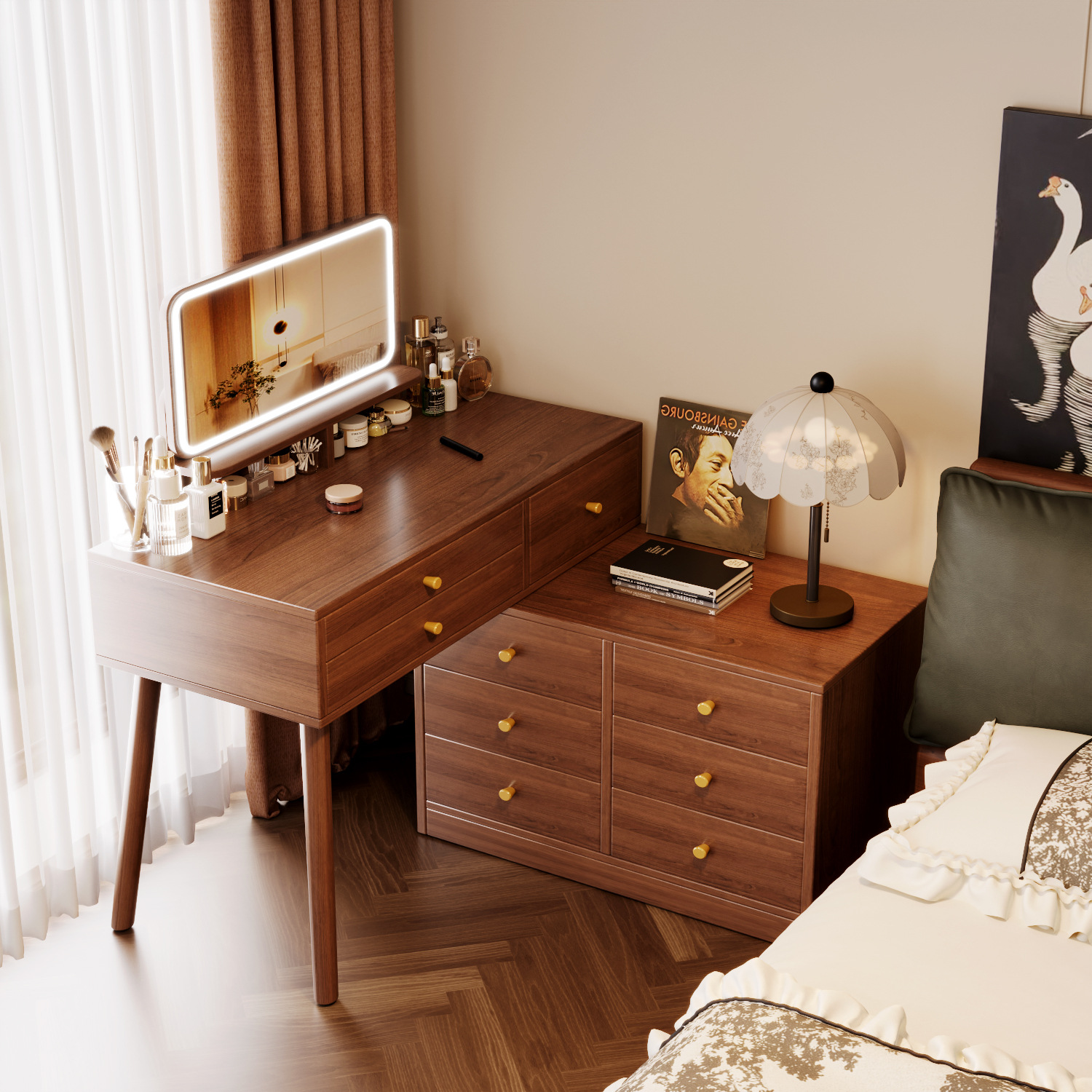 Dressing Table Storage Cabinet Integrated 2025 New Corner Cupboard Modern Simple Small Apartment Bedroom Bedside Makeup Table