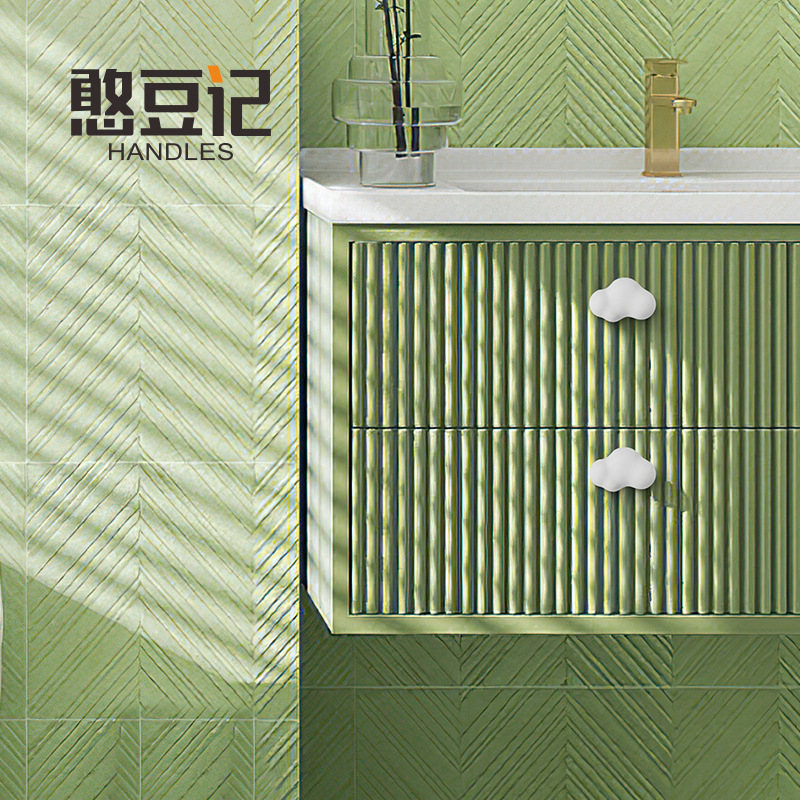 Tirador pequeño de cerámica para puerta de armario, tirador de cajón de gabinete con diseño de dibujos animados simple y bonito para habitación infantil, tirador de un solo orificio para cajón. image 3