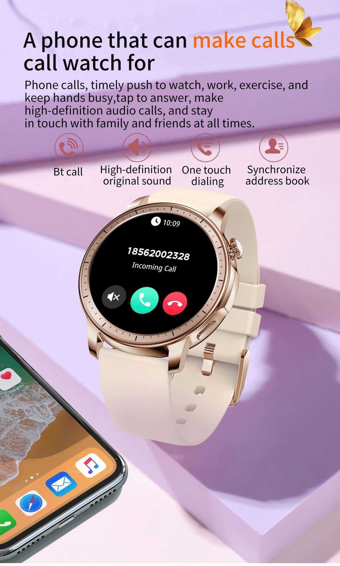 New V65 smartwatch, AMOLED screen, waterproof, smart reminder, Bluetooth, sports watch, ladies' bracelet Item Picture