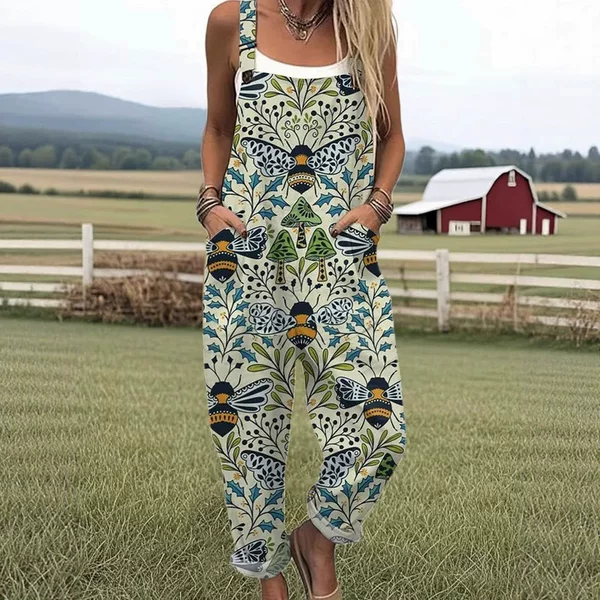 Cross-Border Women's Clothing Amazon European and American Summer Digital 3D Printed Buttoned Suspenders Casual Overalls