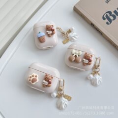 ミルクティーの熊airpods2保護カバーはアップルの世代の無線のbluetoothのイヤホンのproの3世代の柔らかい殻の3世代を適用します。