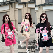 甜美可爱粉色休闲套装2024夏季新款宽松学院风短袖短裤两件套女装